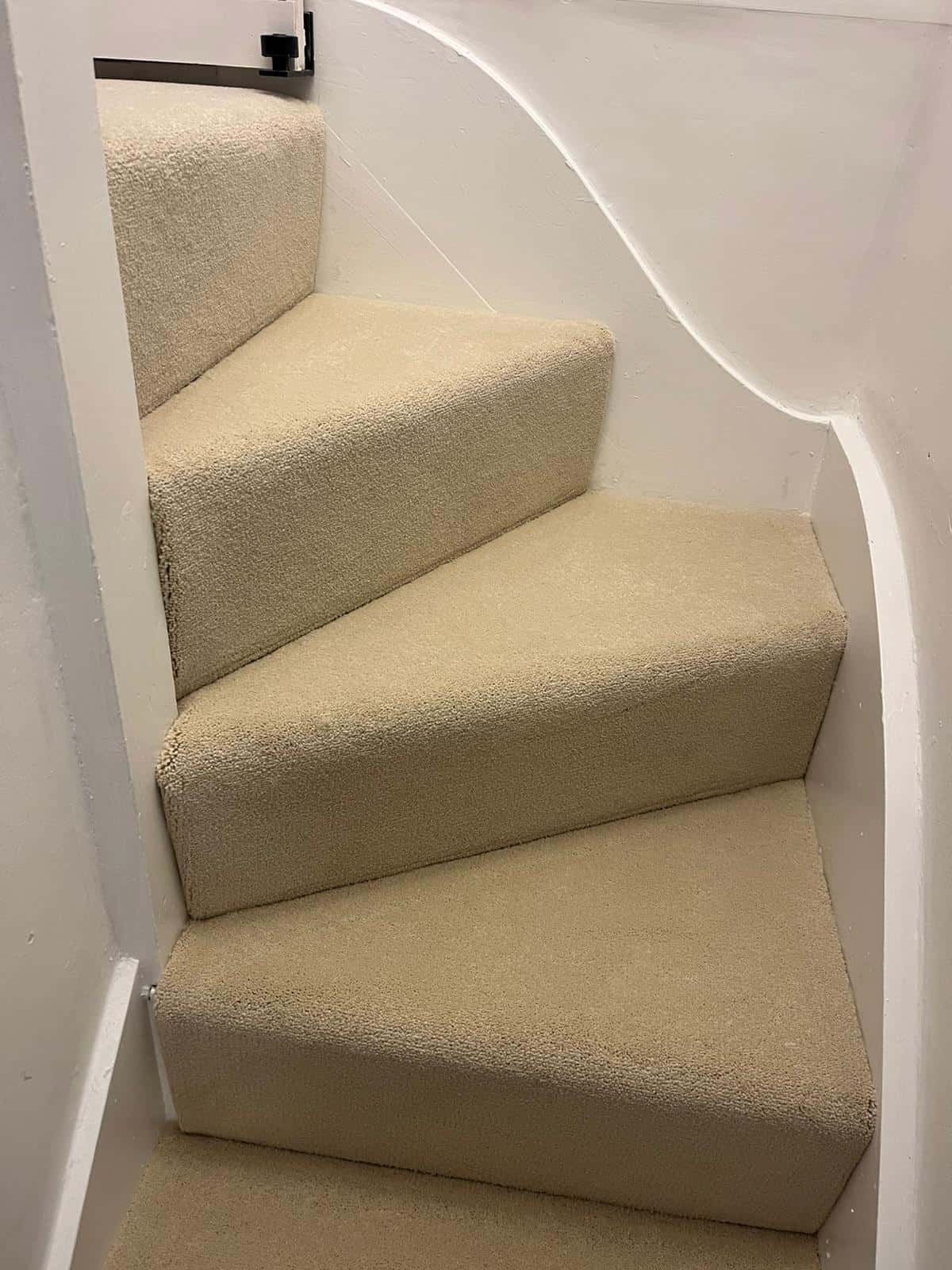 carpet4 Beige carpeted staircase steps.
